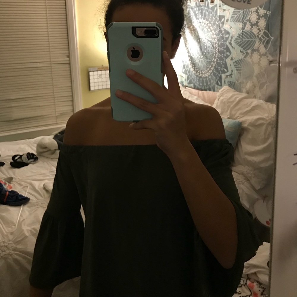 pacsun bell bottom sleeved off the shoulder top